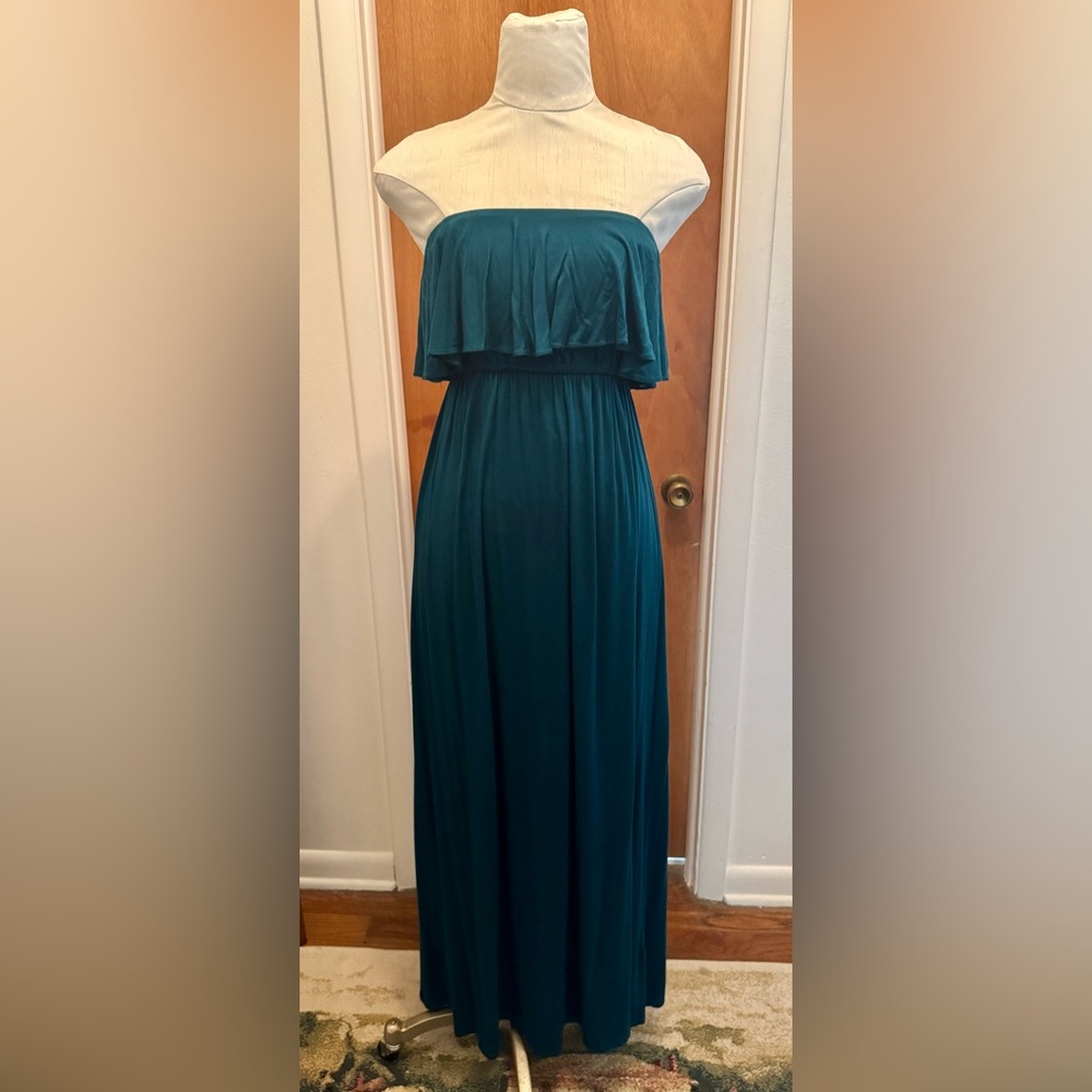Frenzii Teal Strapless Jersey Maxi Dress, Small